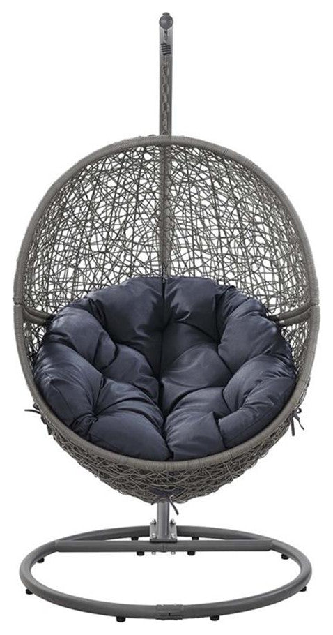 Modway Encase Outdoor Synthetic Rattan Swing Chair in Gray and Navy