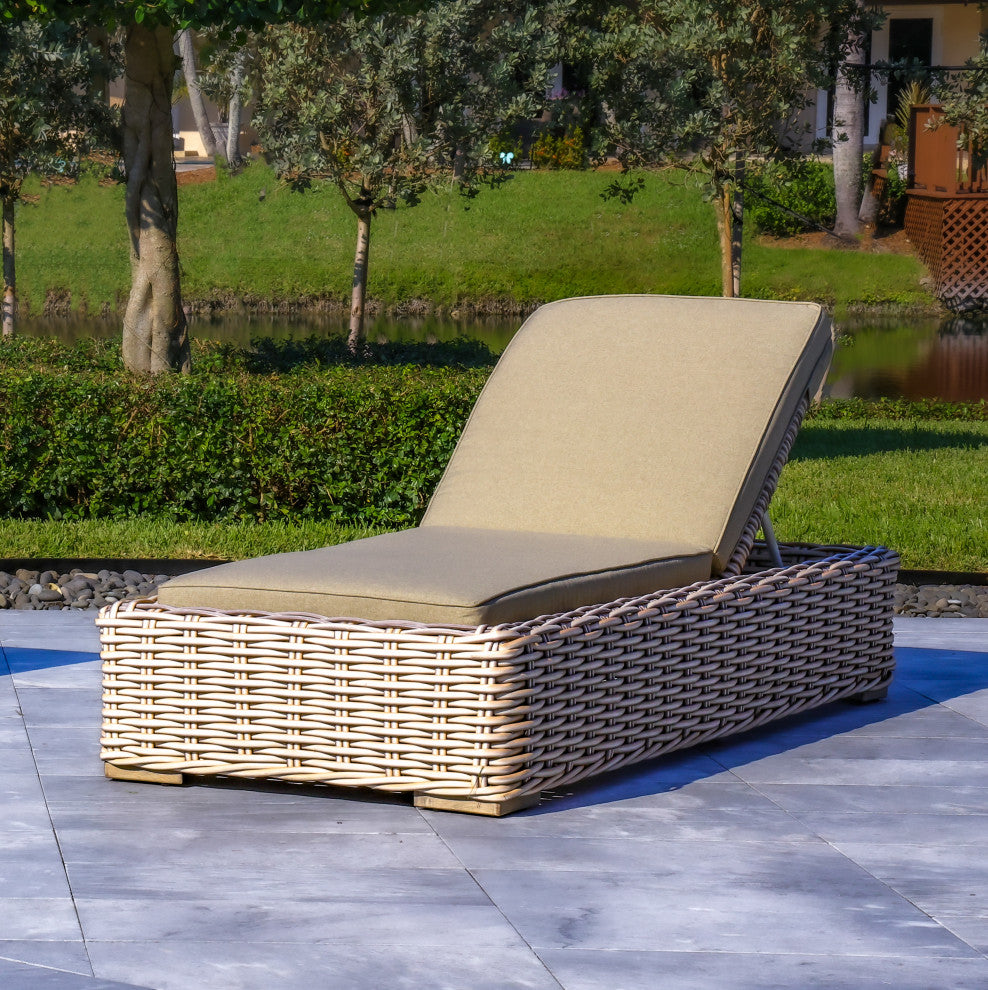 Anna 79x31.5" Patio Wicker Aluminum Frame Sun Lounger, White and Gray