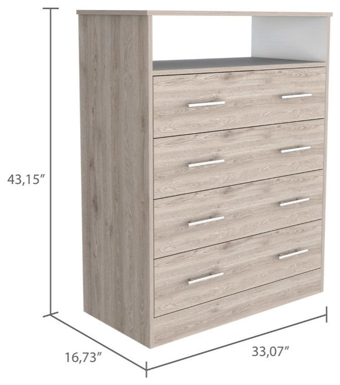Serbian Four Drawer Dresser, Light Gray / White