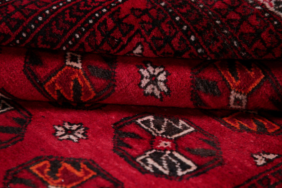 Consigned, Oriental Traditional Afghan Hand-Knotted Area Rug, Red, 3x6