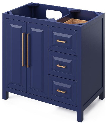 Cade Transitional 36" Hale Blue Left Offset Sink Vanity, Black Granite Vanity To