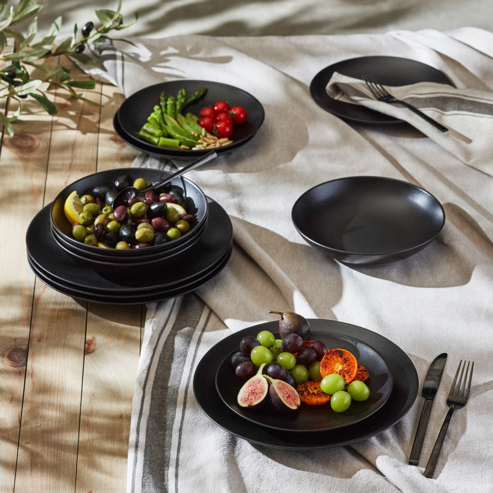 Porto by Stone Lain Semplice Stoneware Dinnerware Set, Black Matte, 24-Piece