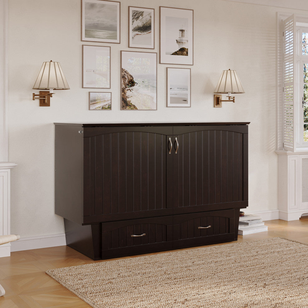 Nantucket Queen Murphy Bed Chest with Mattress and Built-in Charger in Espresso