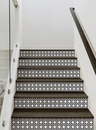Geometric Peel and Stick Stair Riser Strips, Black, 48"w X 6"h, 6 Pack