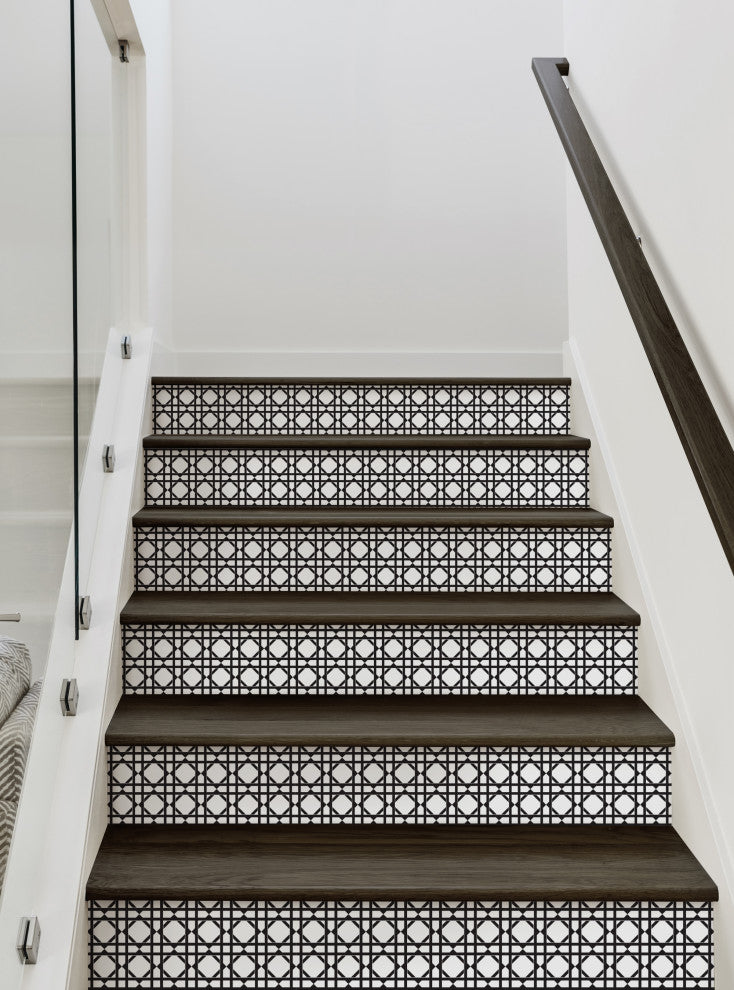 Geometric Peel and Stick Stair Riser Strips, Black, 48"w X 6"h, 6 Pack