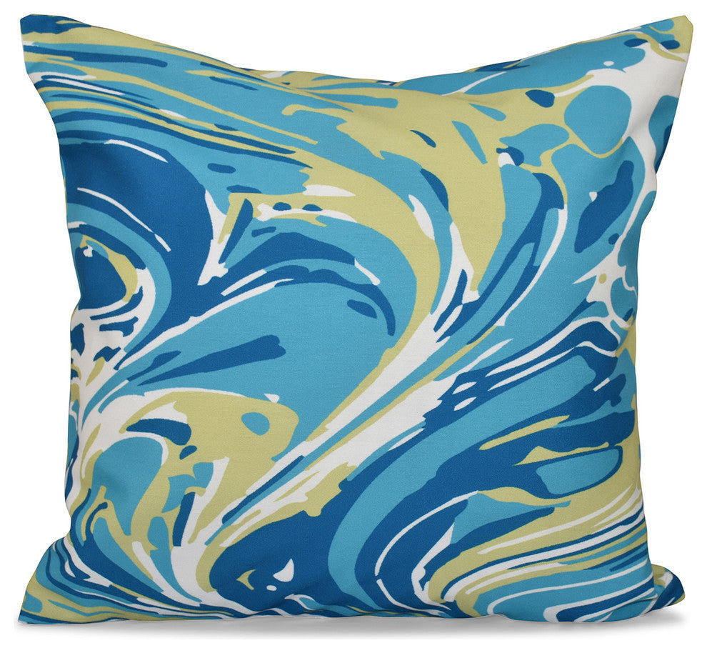 Marble Blend, Geometric Print Pillow, Turquoise, 20"x20"