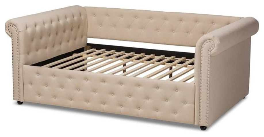 Mabelle Modern and Contemporary Beige Fabric Upholstered Queen Size Daybed