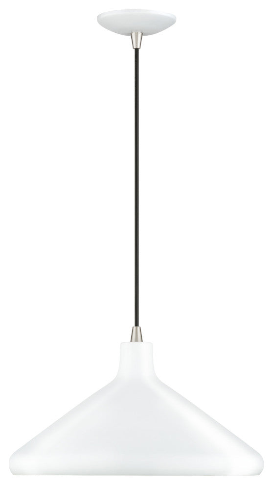 Geneva 1 Light White Cone Pendant with Brushed Nickel Accents