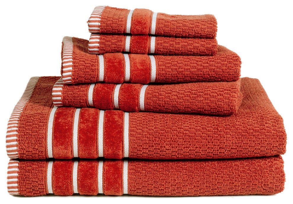 Rice Weave 6-Piece Cotton Towel Set, Brick