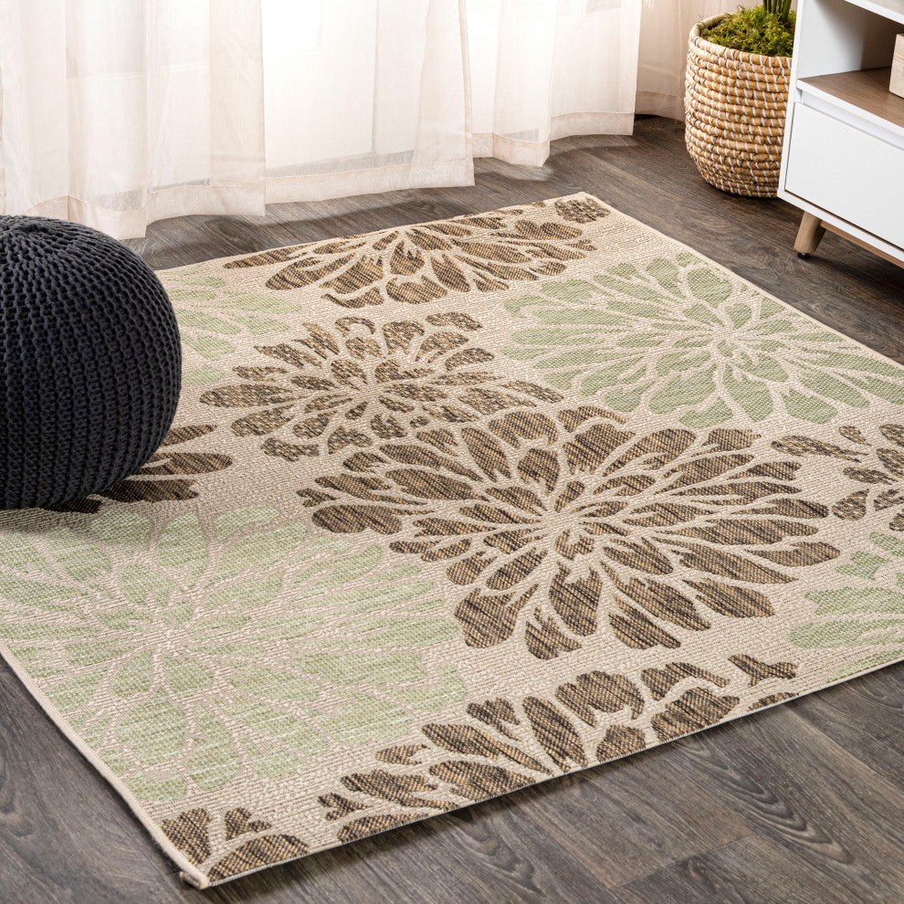 Zinnia Modern Floral Textured Weave Indoor/Outdoor Area Rug