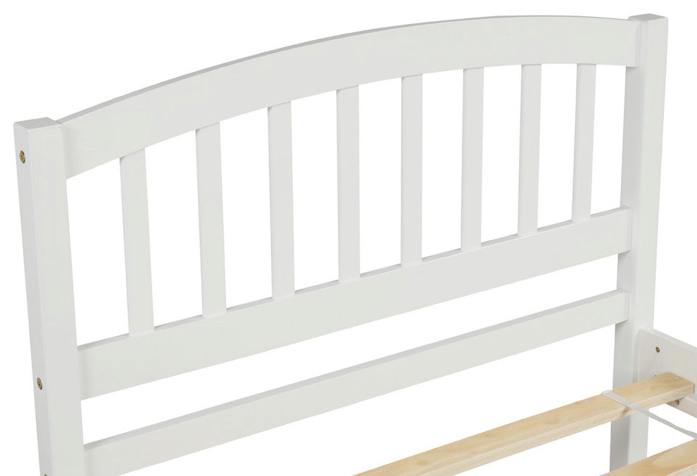 TATEUS Twin Platform Bed With Trundle, Wood Bed Frame With Headboard, White