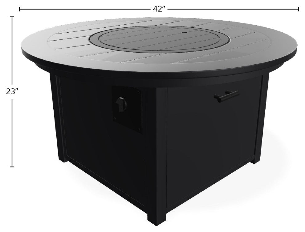 42" Marine Grade Fire Table with Propane Shelf, Black/Black
