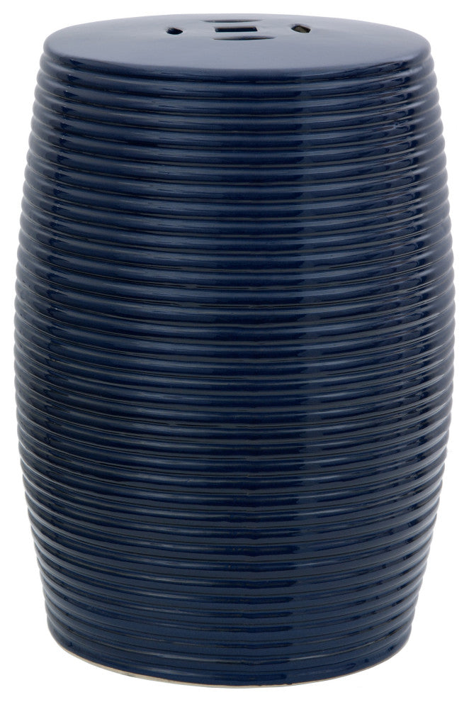 18" Dark Blue Ribbed Porcelain Garden Stool