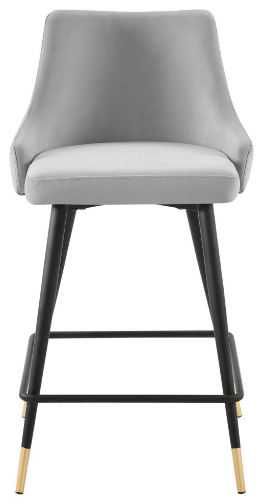 Counter Stool Chair, Set of 2, Velvet, Gray, Bar Pub Cafe Bistro Restaurant