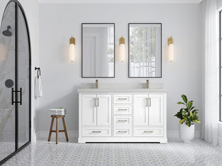 Boston 60 Double Bathroom Vanity in White 2" Carrara Quartz
