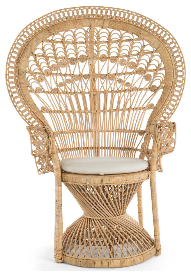 Grand Peacock Chair in Rattan With Seat Cushion, Natural-Brown