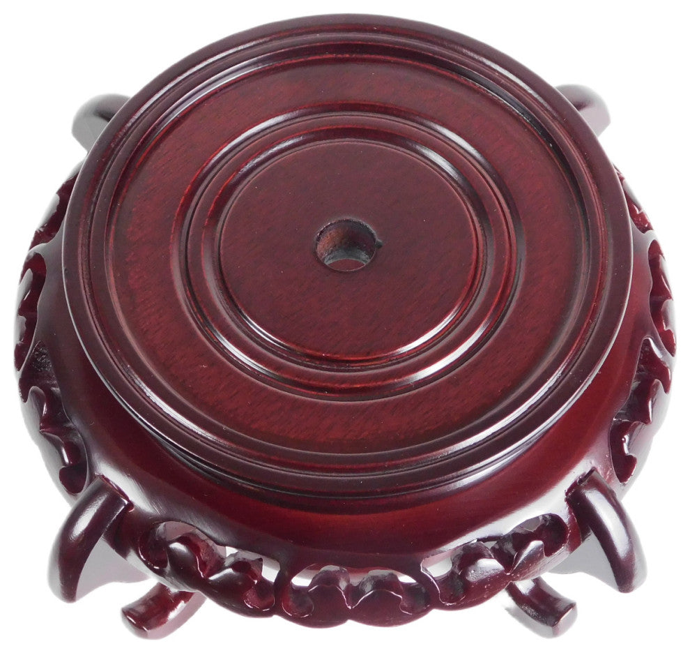 Mahogany Finish Chinese Porcelain Bowl Stand, 4"x4"