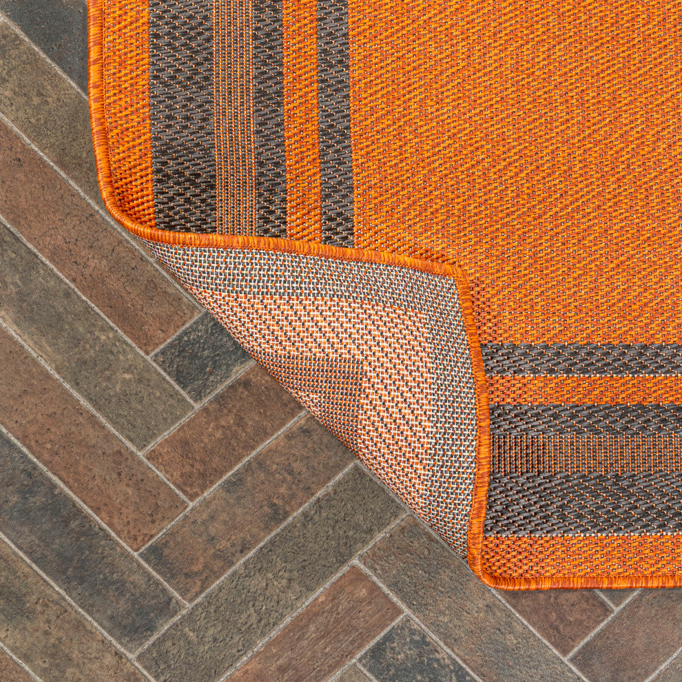 James Modern Border Stripe Indoor/Outdoor Area Rug, Orange/Dark Gray, 8x10