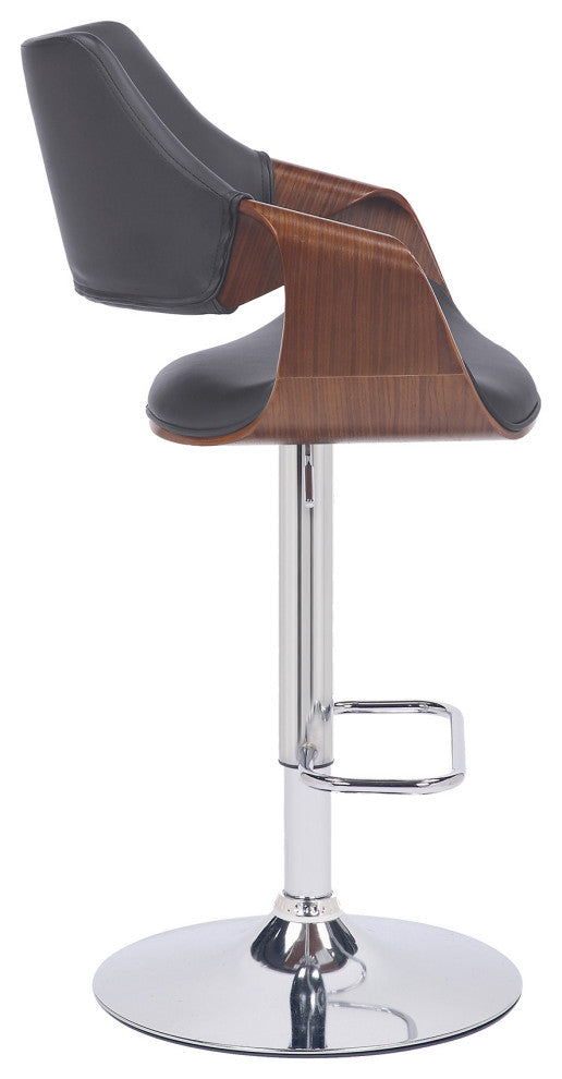 Gray Faux Leather and Walnut Wood and Chrome Swivel Adjustable Bar Stool