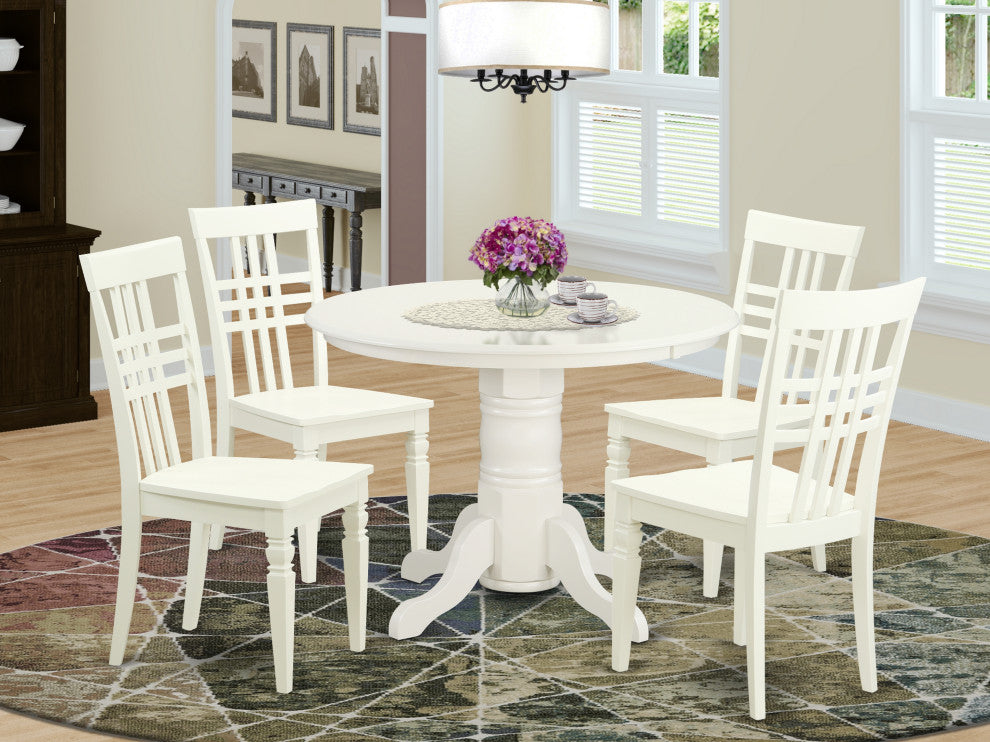 5 Pc Small Dinette Set With A Dining Table And 4 Dining Chairs In Linen White