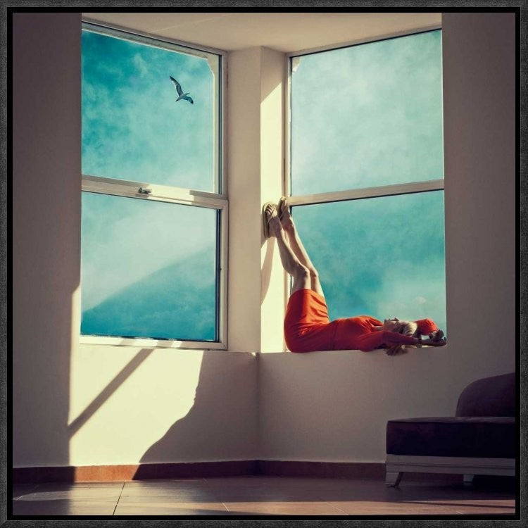 "Room With A View" Framed Canvas Giclee by Ambra, 17x17"