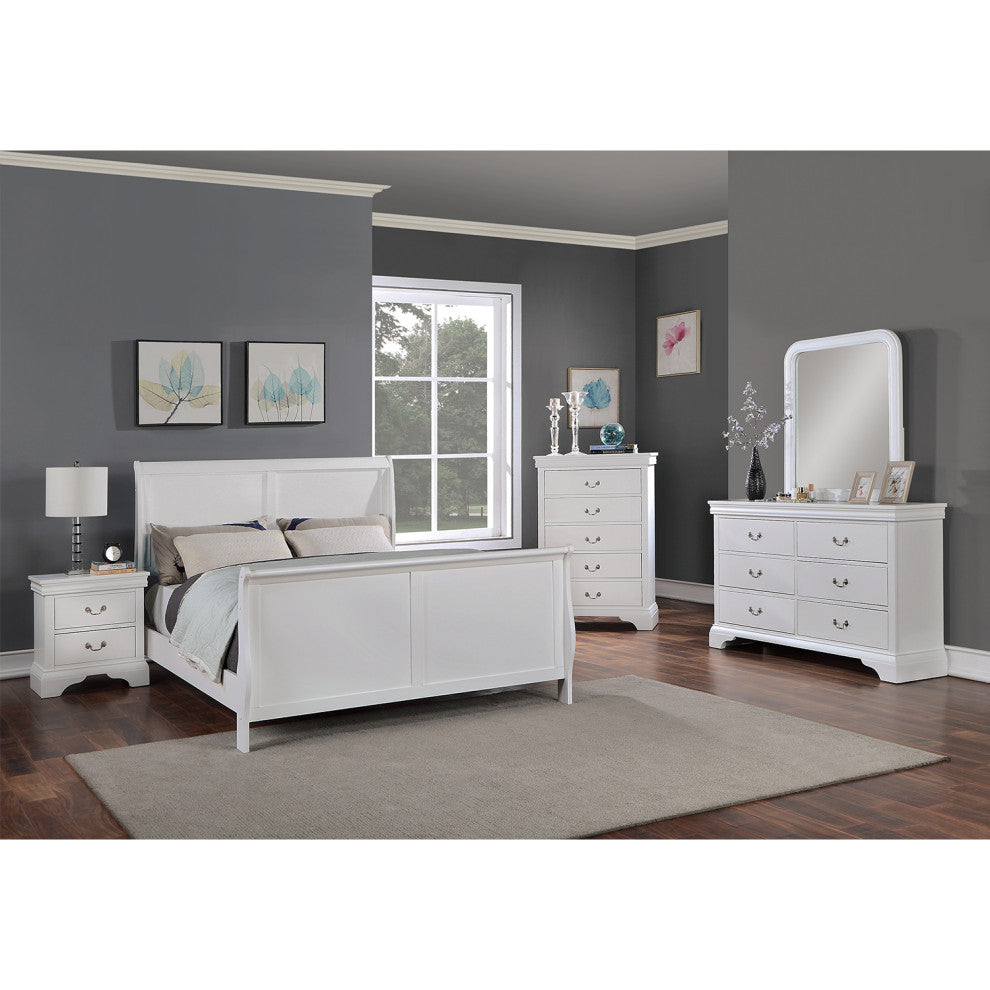 Eastern King Size Sleigh Panel Bed, White