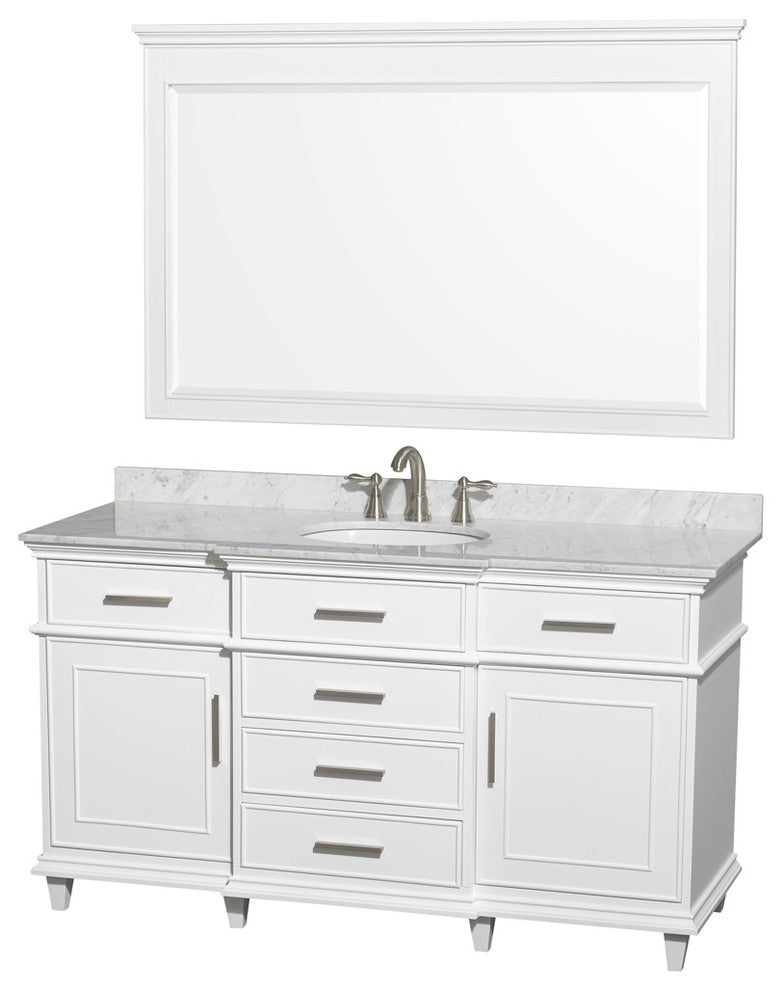 Berkeley 60" White Single Vanity, No Top, and No Sink, 56"