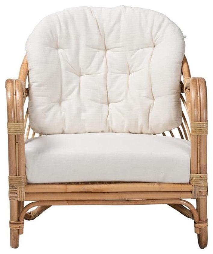 Aliane Modern Bohemian Natural Brown Antique Rattan Armchair
