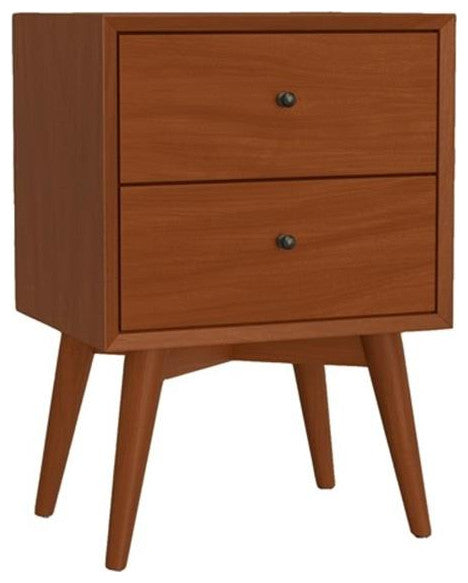 Flynn Mid Century Modern 2 Drawer Nightstand, Acorn