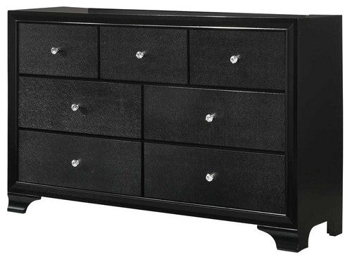 Benzara 7 Drawer Wooden Dresser With Bracket Feet & Crystal Knobs, Black