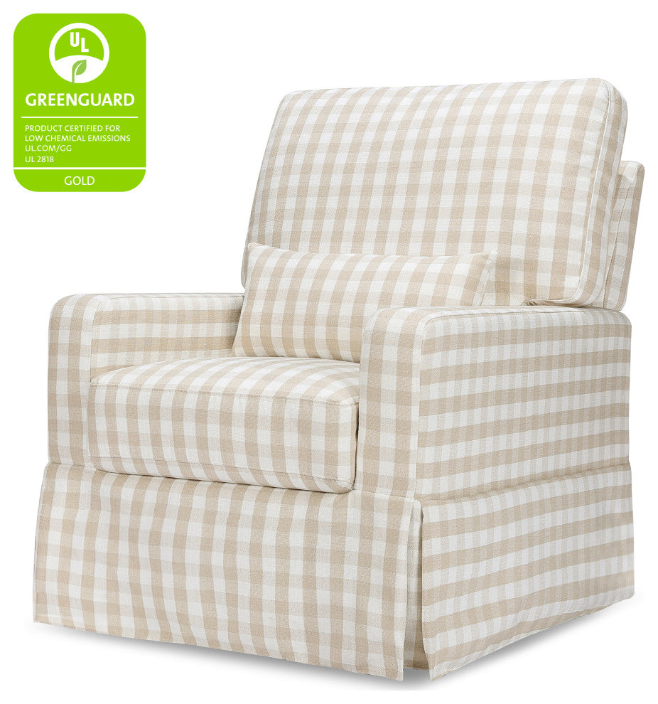Crawford Pillowback Comfort Swivel Glider, Tan Gingham