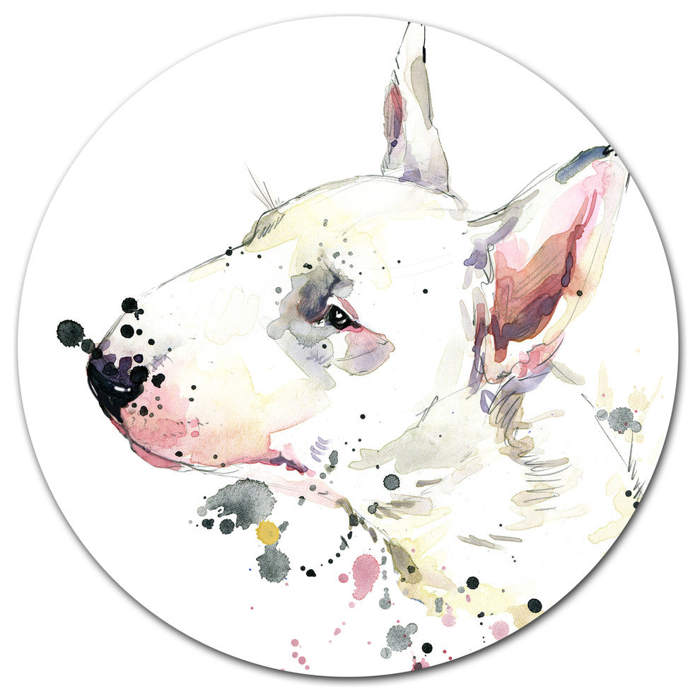 Bull Terrier Dog Watercolor, Animal Round Wall Art, 23"