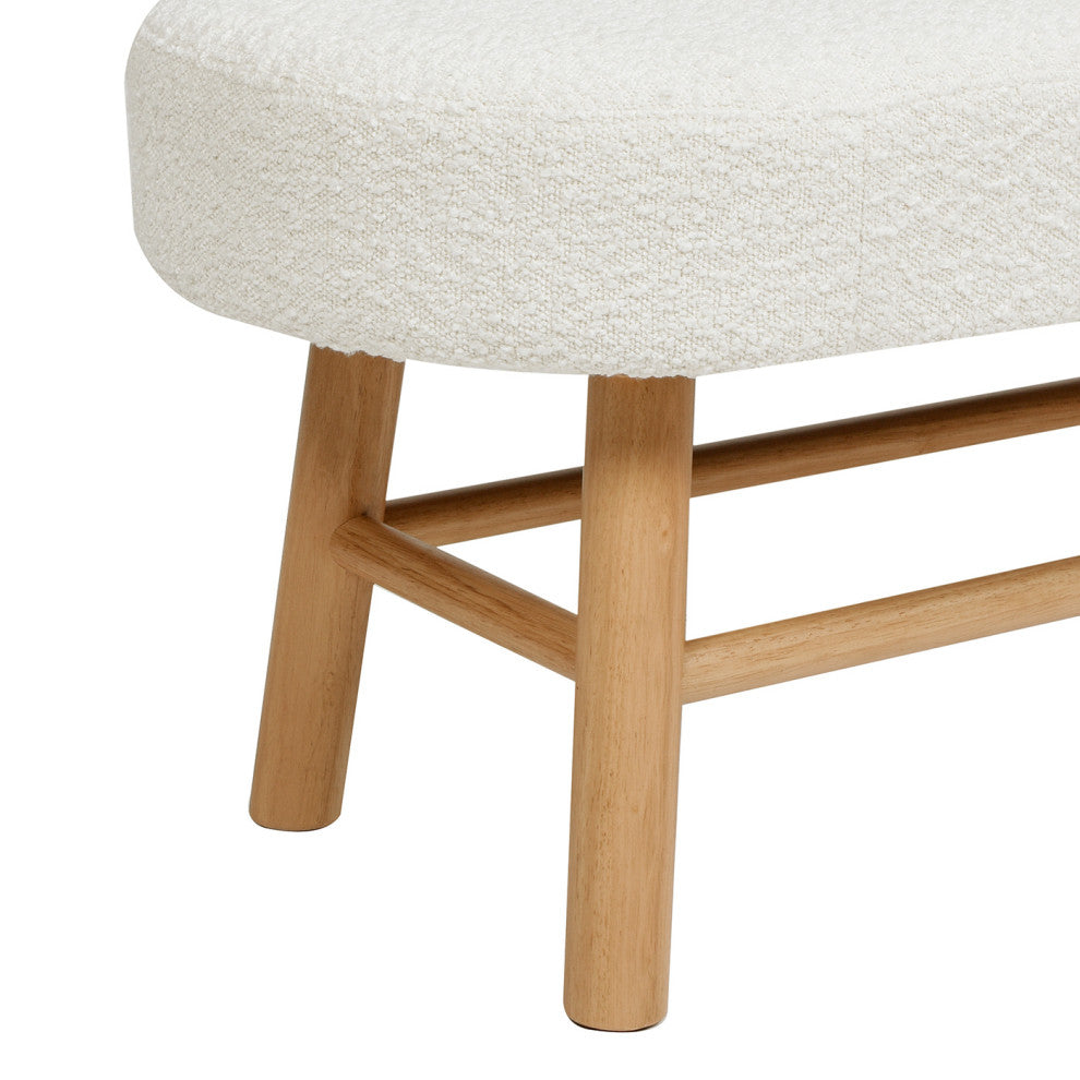 Fuji 42" Upholstered Accent Bench With Natural Wood Legs, Ivory White Boucle