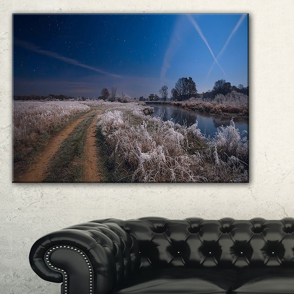 "Frosty Fall Night in Moonlight" Landscape Print Wall Artwork, 32"x16"