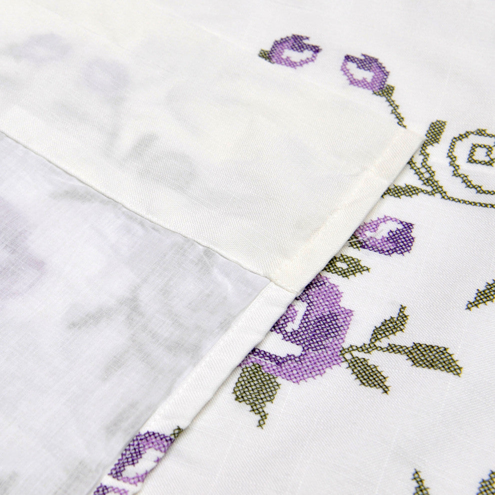 Rose Embroidery Window Curtain Valance, Lilac, 19" X 60"