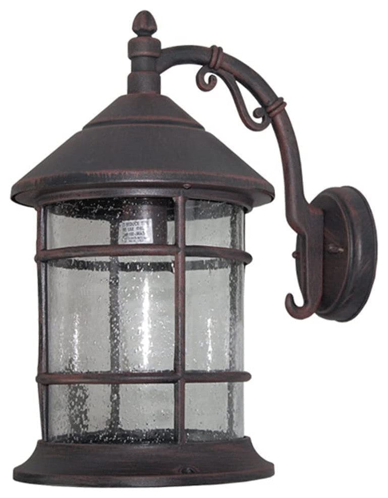 Rust Industrial Wall Lantern Arm Glass Wall Light Fixture