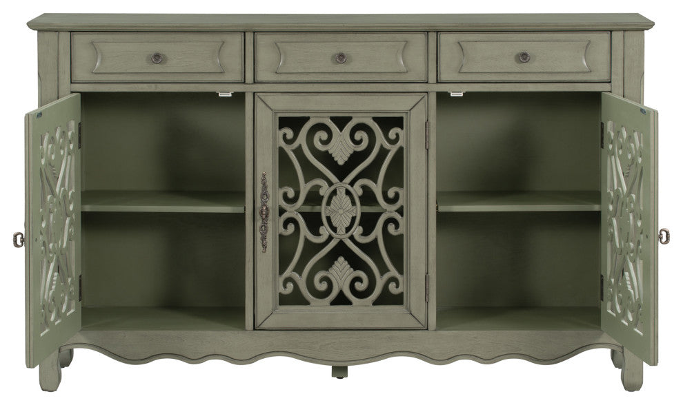 60-inch Wood Sideboard with Adjustable Shelves, Green, 60" X 13"