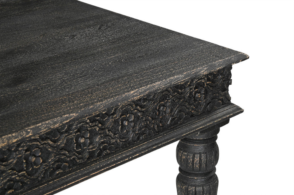 Wiley 9-piece Carved Solid Wood Dining Set, Black