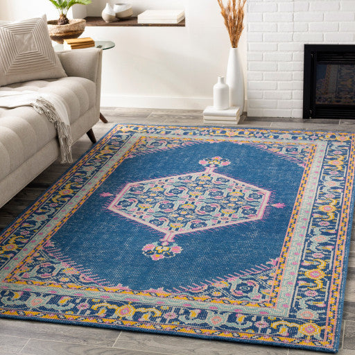 Surya Zahra ZHA-4051 2'x3' Rug, Navy/Pink/Yellow/Pale Pink/Aqua/Gray