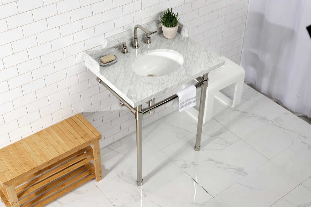 Kingston Brass LMS30M86ST 30" Carrara Marble Console Sink, Legs