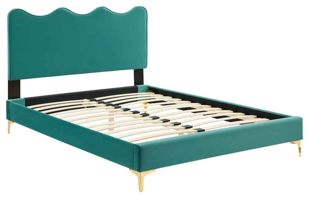 Current Performance Velvet King Platform Bed, Teal