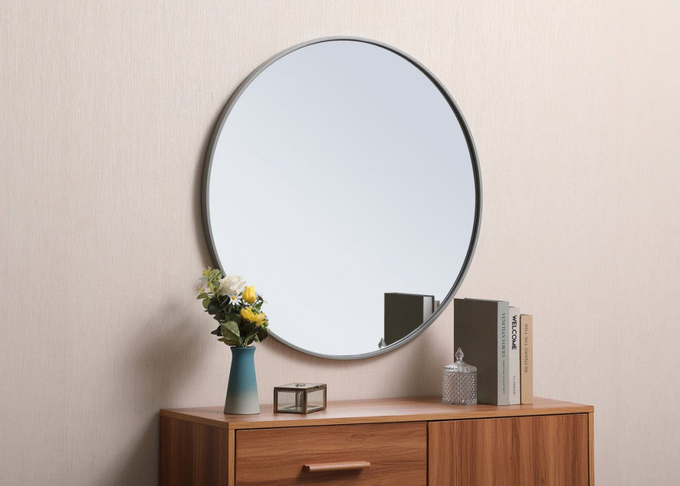 Elegant Decor MR4037GR Metal Frame Round Mirror, 32" Gray