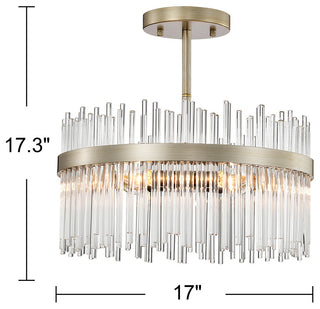 Eva Brushed Silver-ish Champagne Clear Glass Bars Flush Mount