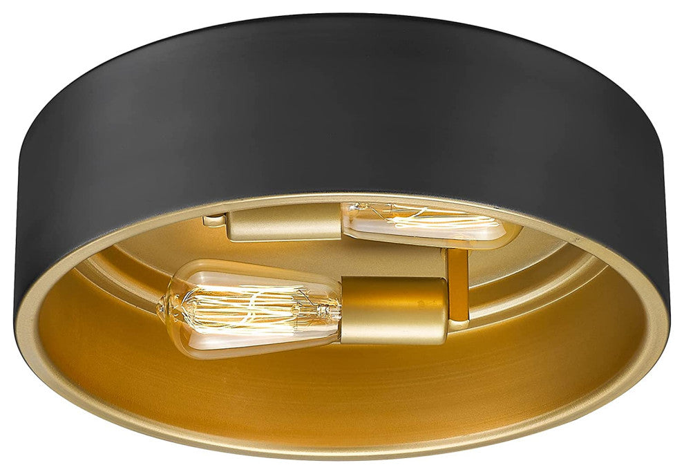 2 Light Close to Ceiling Lamp, Black and Gold Flush Mount