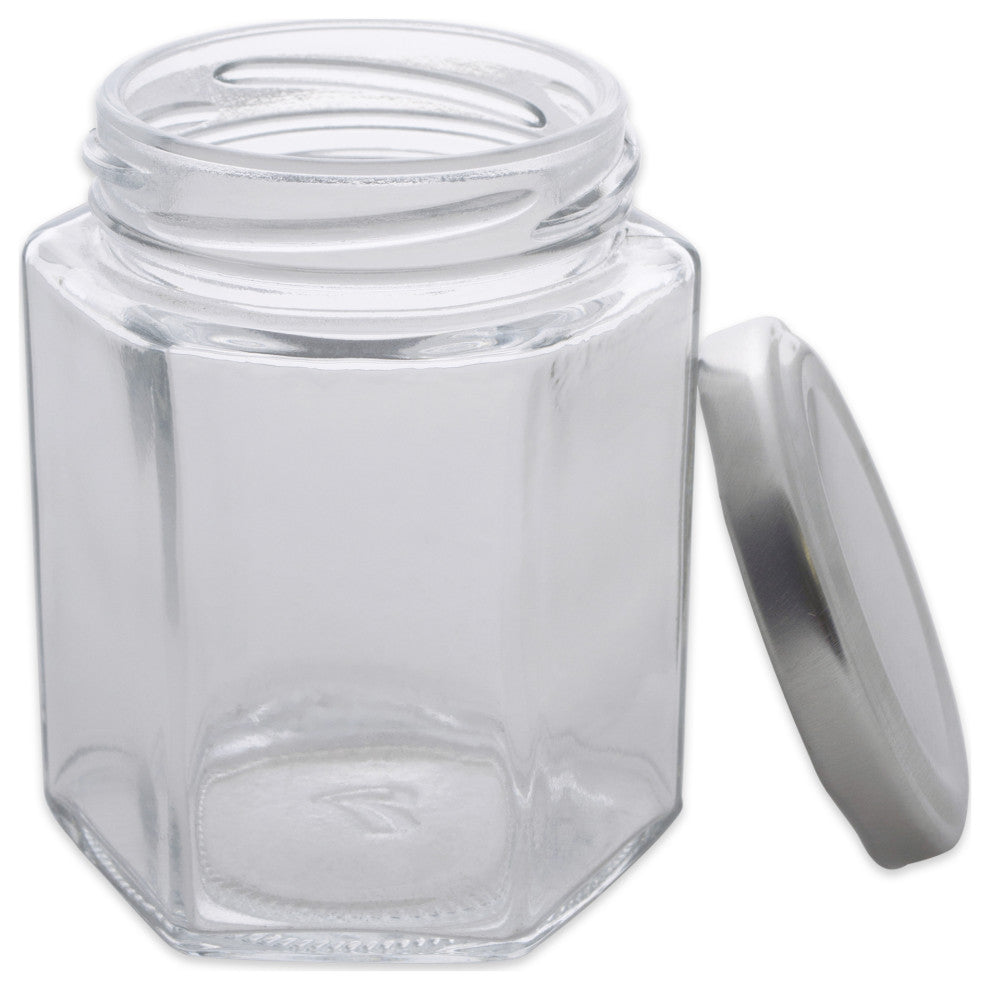 Hexagon Jars With Silver Lids, Set Of 12