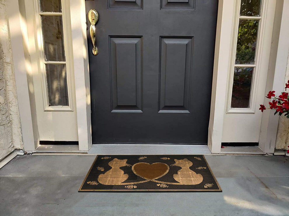A1HC Rubber Twin Heart Cat Doormat, 18"X30"