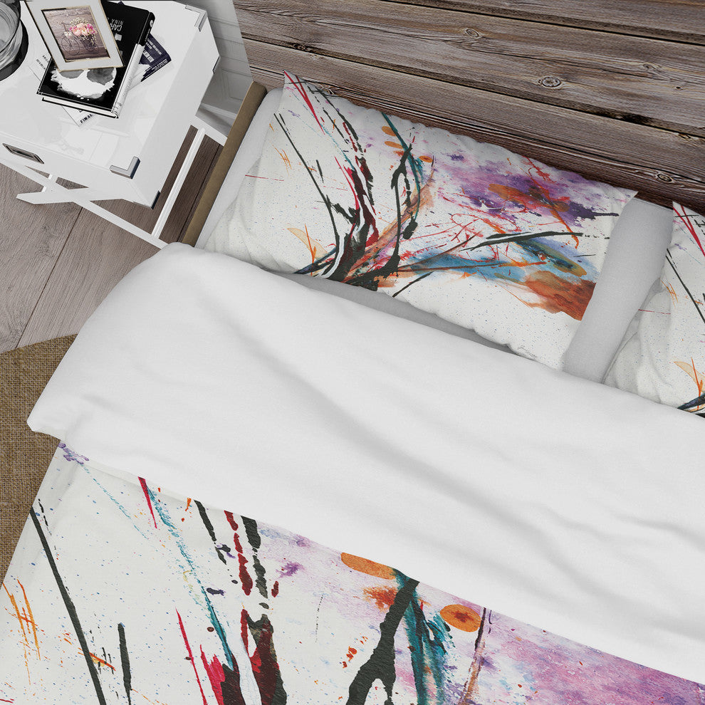 Abstract Purple and Blue Flowers Duvet Cover Set, King