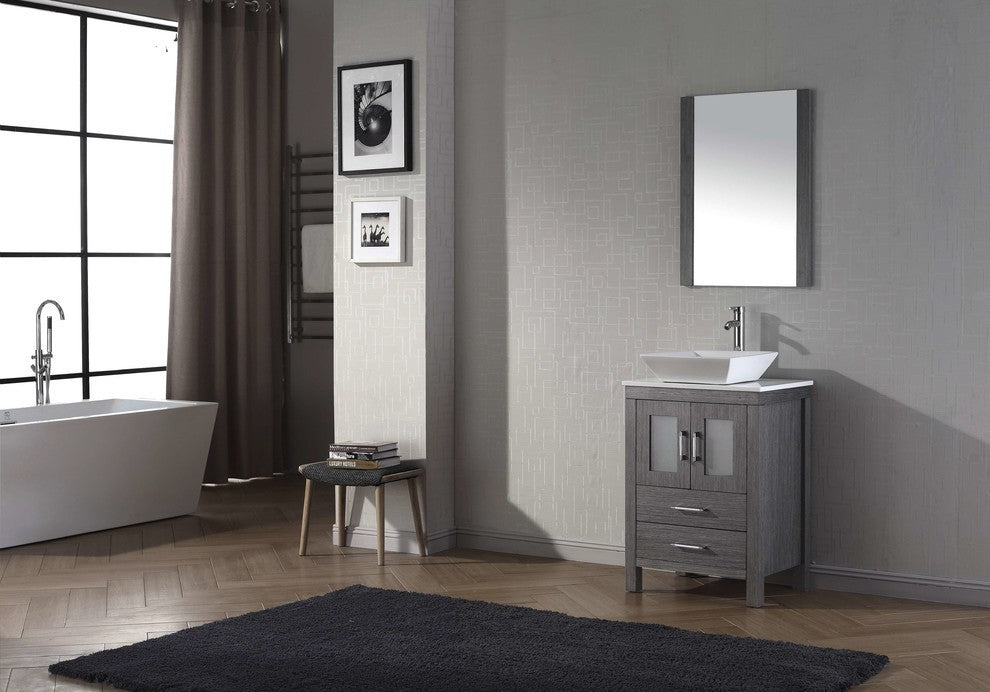 Dior 24" Single Bathroom Vanity, Zebra Gray, White Engineered Stone