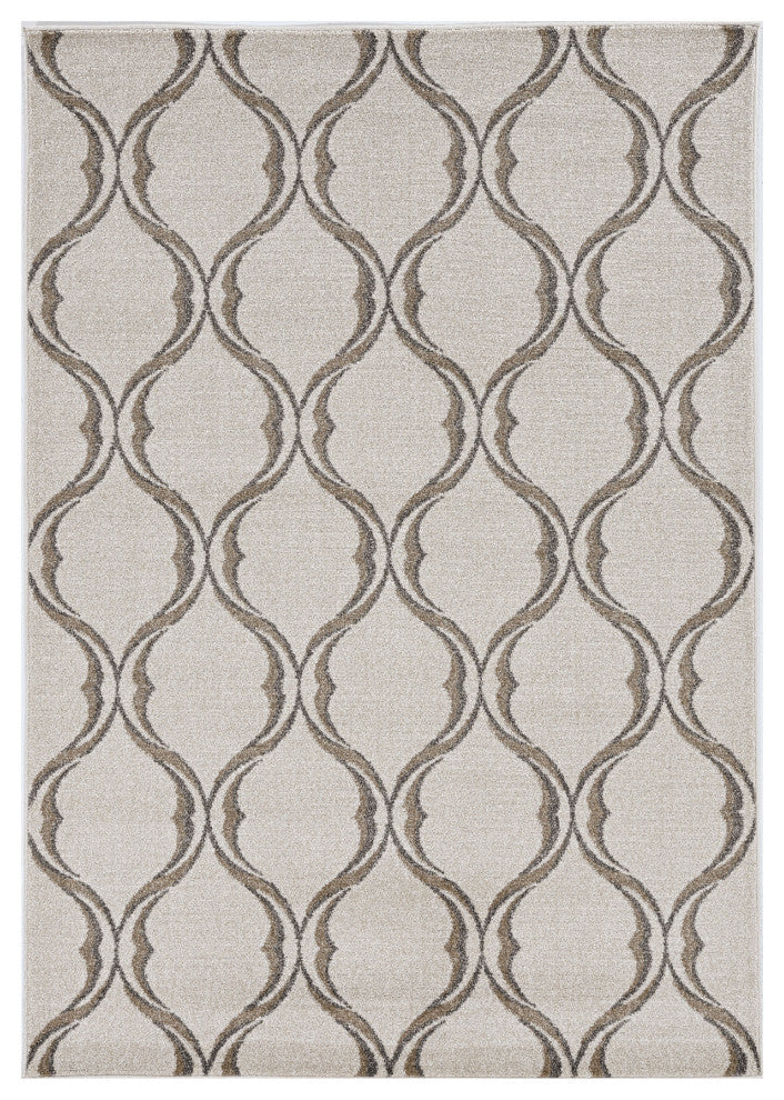7'X10' Sand Ivory Machine Woven Uv Treated Ogee Indoor Outdoor Area Rug
