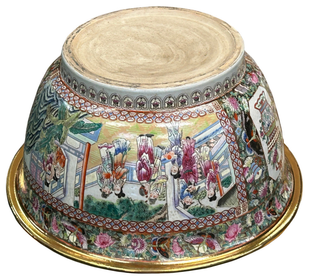 Vintage Chinese Famille Rose People House Graphic Porcelain Bowl Pot Hws4349